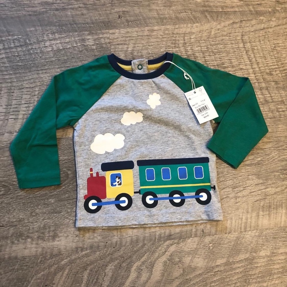 Baby boden grey marl train shirt size 6-9 months